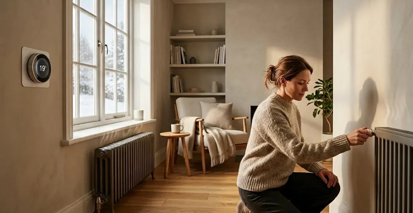 Vue d'une maison chaleureuse avec système de chauffage optimisé et économies d'énergie visibles