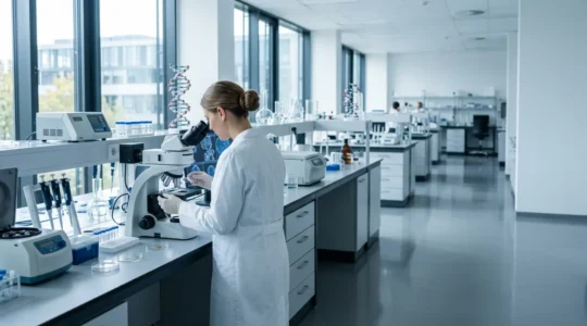 Laboratoire de biotechnologie moderne avec équipement scientifique avancé et analyse moléculaire