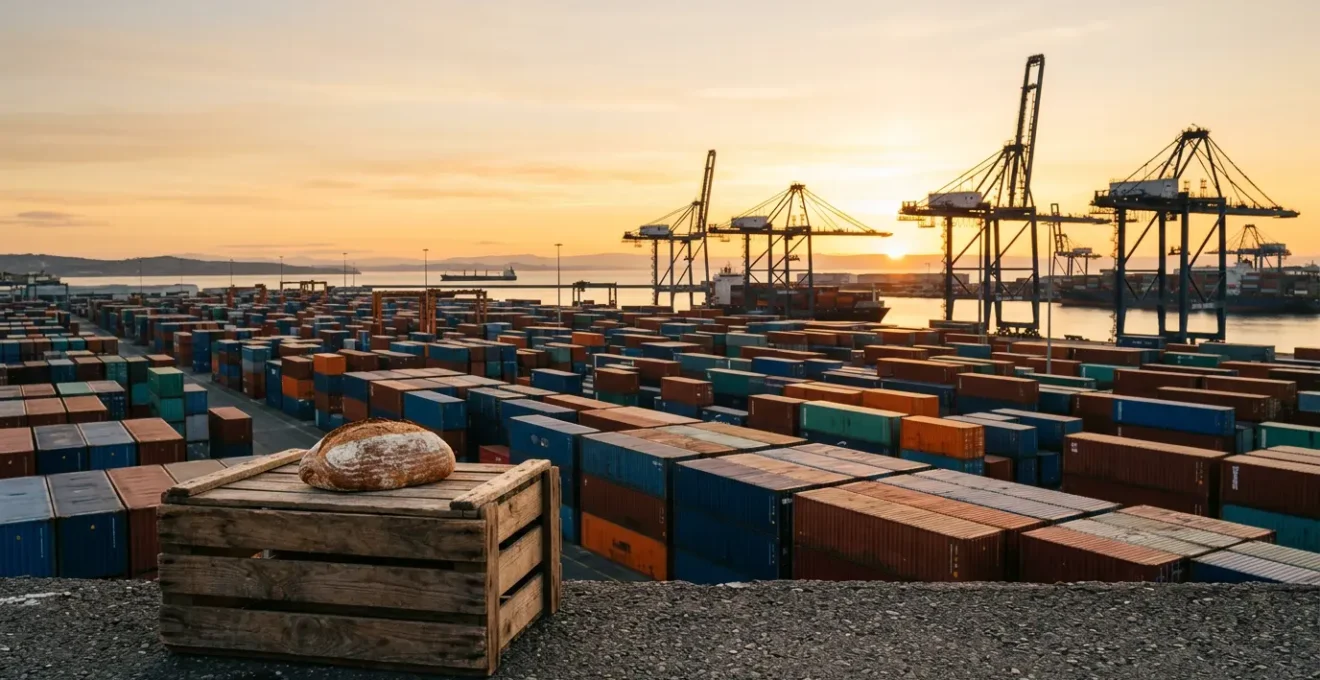 Port de conteneurs avec chaînes d'approvisionnement complexes illustrant l'impact économique mondial sur le consommateur