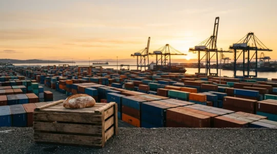 Port de conteneurs avec chaînes d'approvisionnement complexes illustrant l'impact économique mondial sur le consommateur