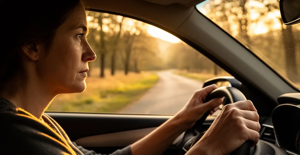 Conducteur attentif au volant pratiquant l'éco-conduite sur route de campagne