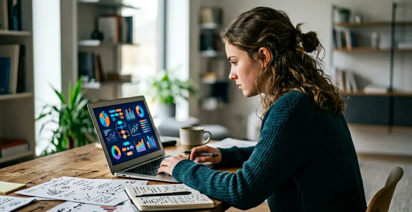 Étudiant analysant des graphiques et des données sur un écran d'ordinateur pour optimiser sa stratégie Parcoursup