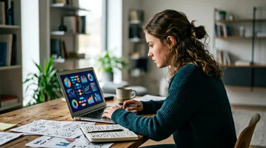 Étudiant analysant des graphiques et des données sur un écran d'ordinateur pour optimiser sa stratégie Parcoursup