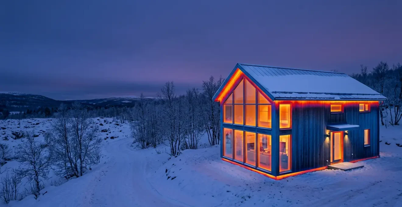 Vue thermographique d'une maison révélant les zones de déperdition de chaleur en couleurs contrastées