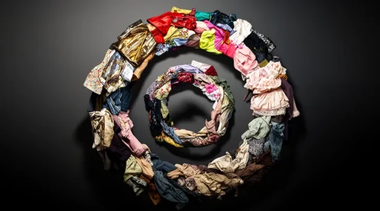 Spirale de vêtements colorés illustrant l'accélération des micro-tendances sur TikTok