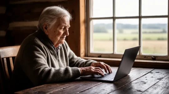 Personne âgée en zone rurale effectuant une téléconsultation depuis son domicile