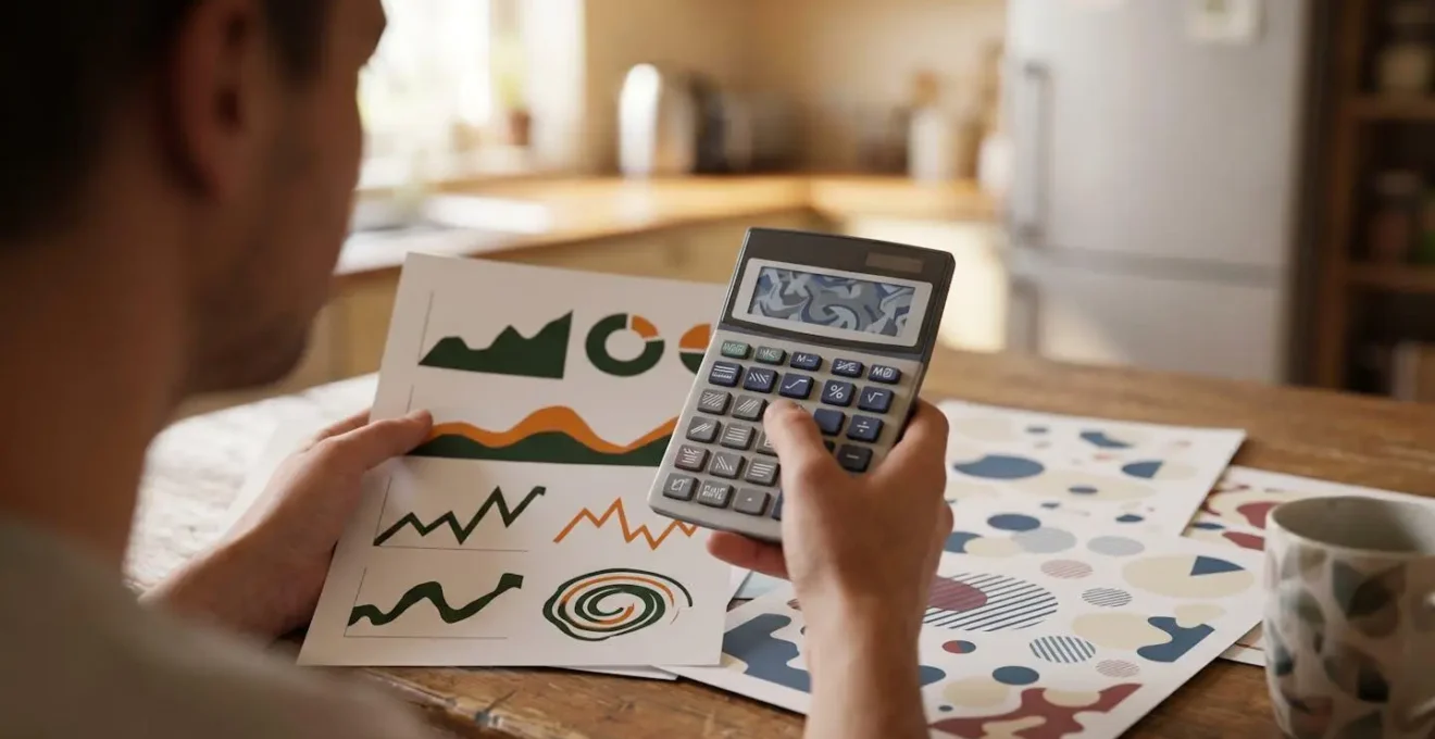 Personne analysant des factures d'électricité avec calculatrice sur table en bois