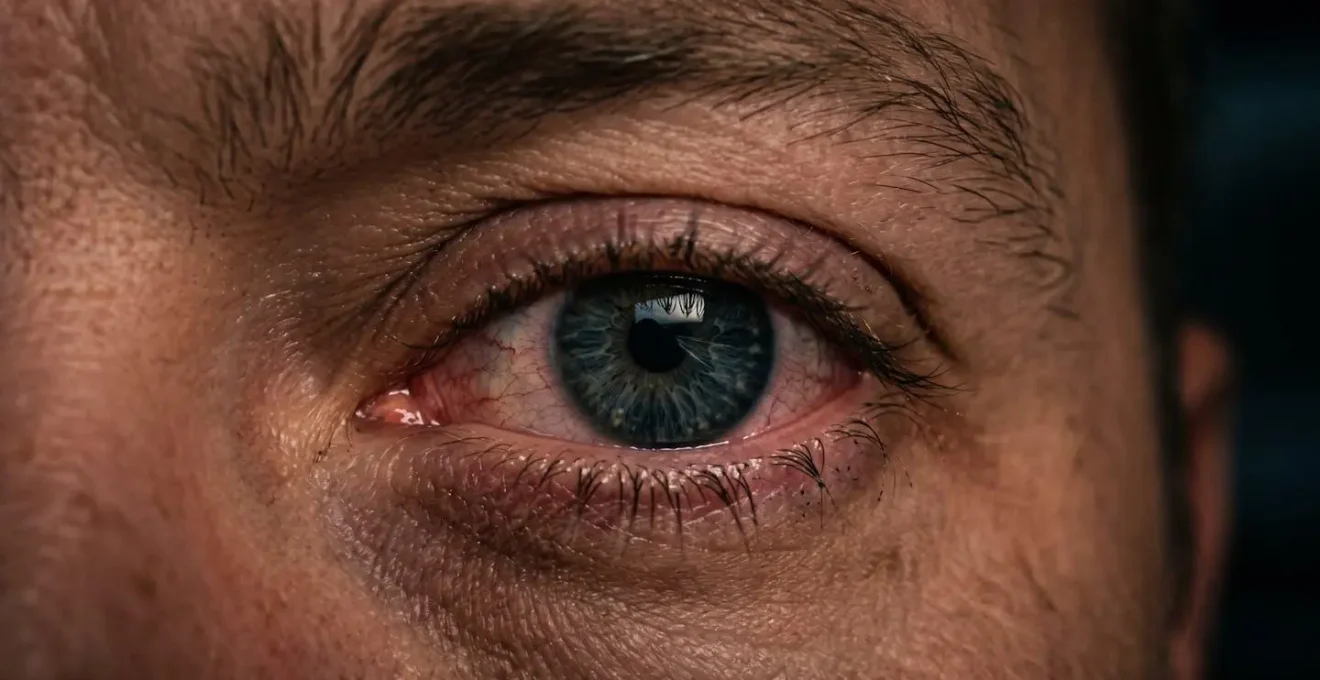 Vue macro sur les yeux d'un conducteur montrant les signes de fatigue