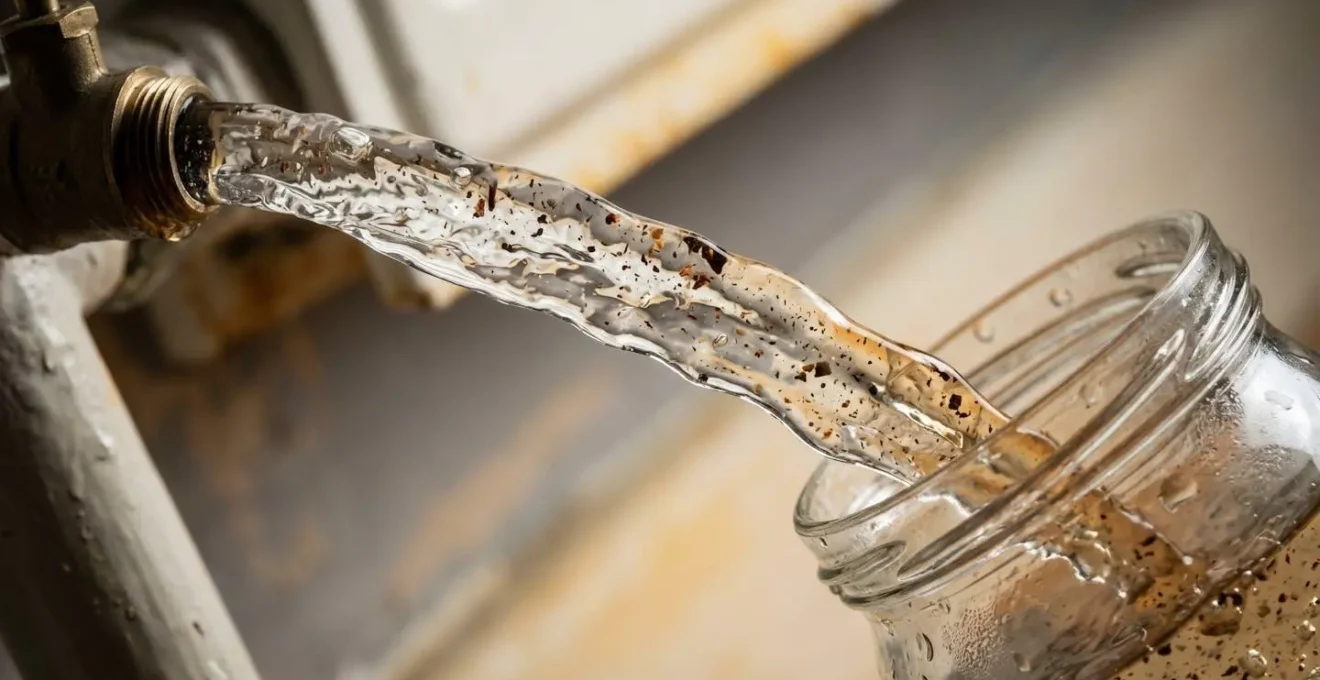 Test visuel de l'eau de purge d'un radiateur pour détecter les boues