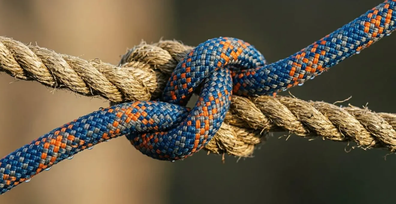 Représentation macro de l'équilibre entre la corde stable du CDI et la corde flexible de l'indépendance, nouées ensemble.
