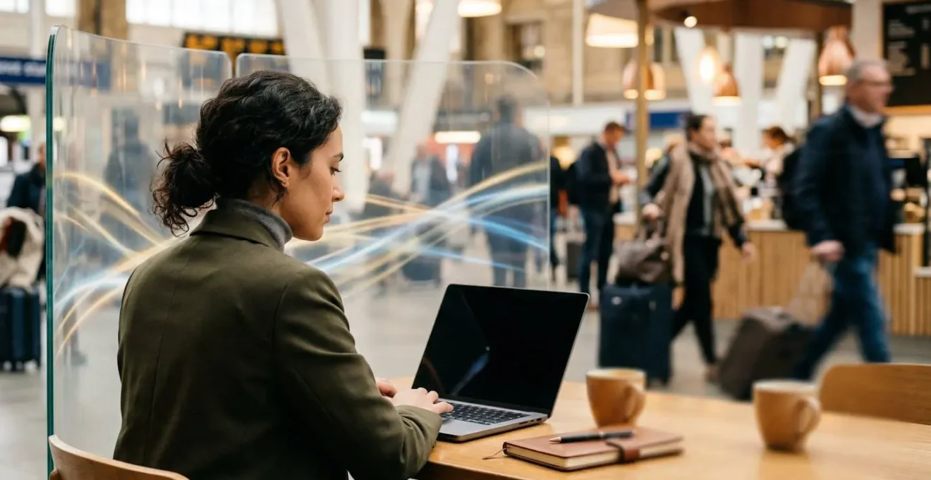 Métaphore visuelle de la protection VPN sur réseau Wi-Fi public