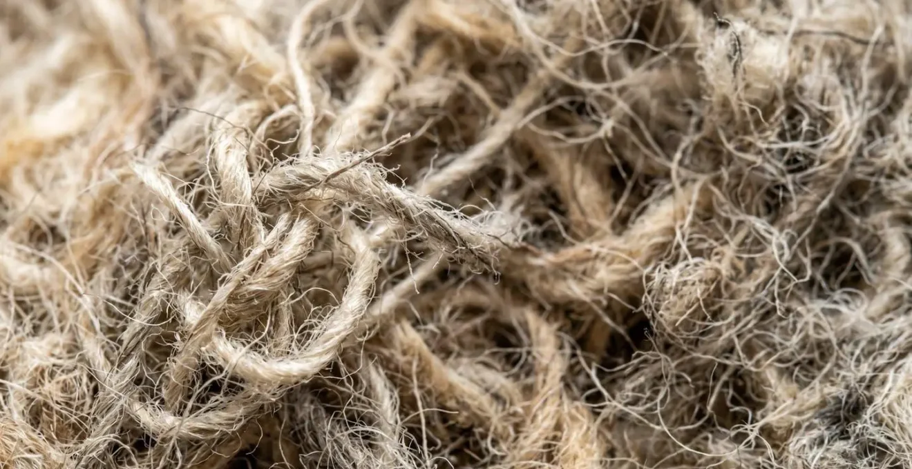Vue macro de texture d'isolant thermique avec fibres naturelles