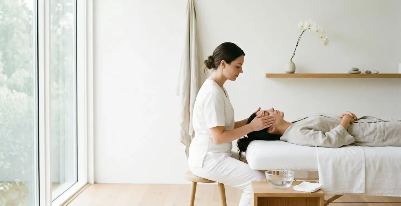 Mains délicates appliquant un soin apaisant sur une peau sensible