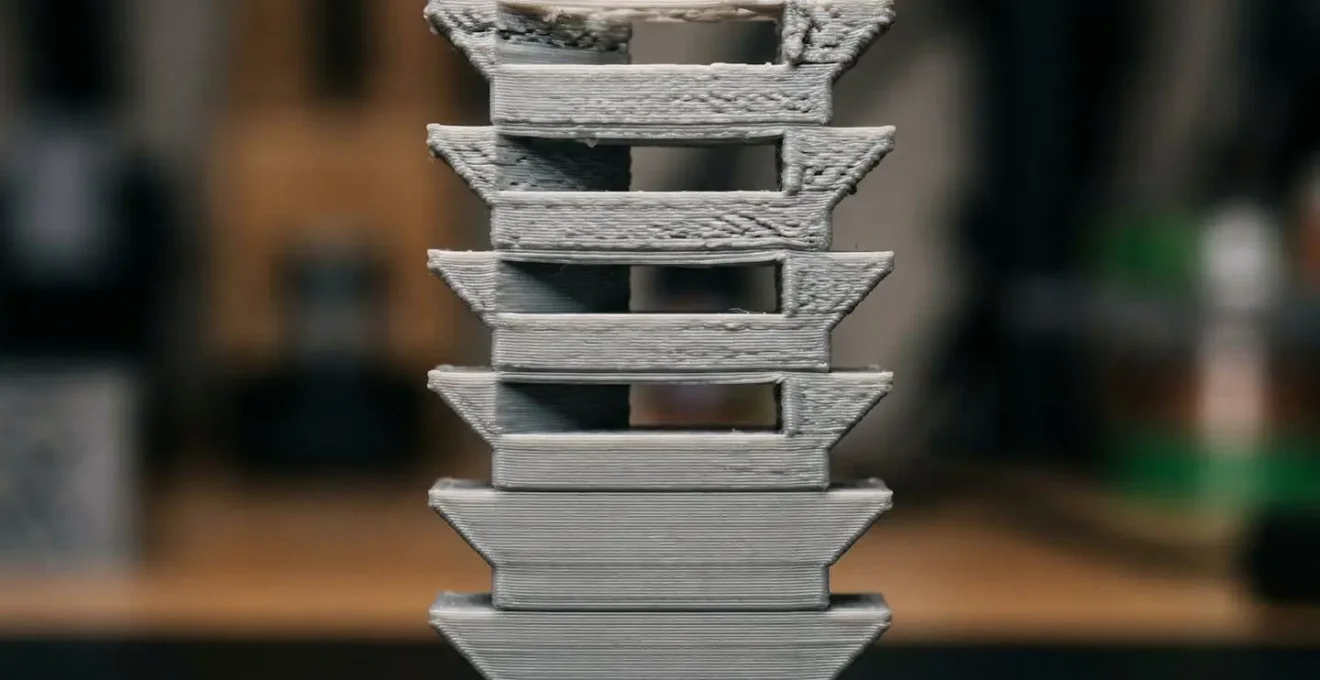 Gros plan sur une tour de température imprimée montrant différentes qualités de fusion