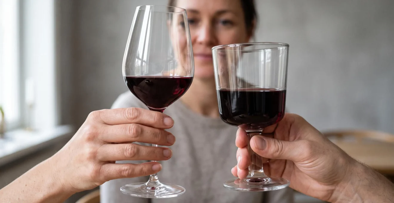 Deux mains comparant un verre en cristal fin et un verre classique plus épais.